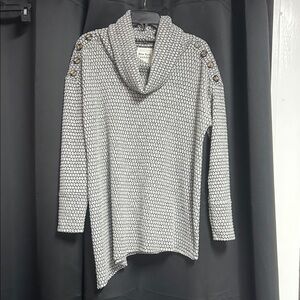 New York & Company Gray with Black Cowl Neck Button-Shoulder Sweater